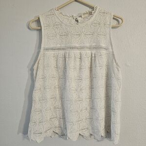Sweet Wanderer Cotton Blend Patterned Eyelet Sleeveless Blouse White Size M